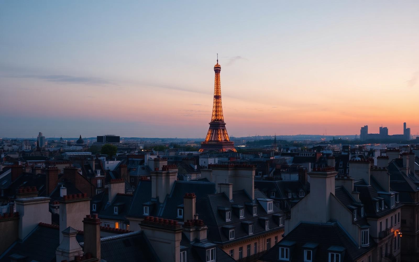 Paris rooftops at dusk